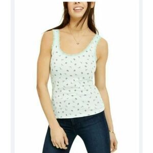 Ultra flirt, floral, print, scoopneck, lace, trim, tank top size large